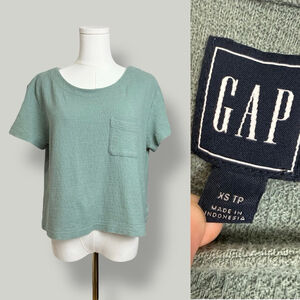 Gap Top Women Size XS Sage Green Cropped Top Short Sleeves Boat Neck Boxy Fit